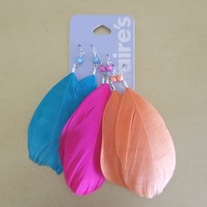 Claire's Feather 3-Pack Earrings NEW